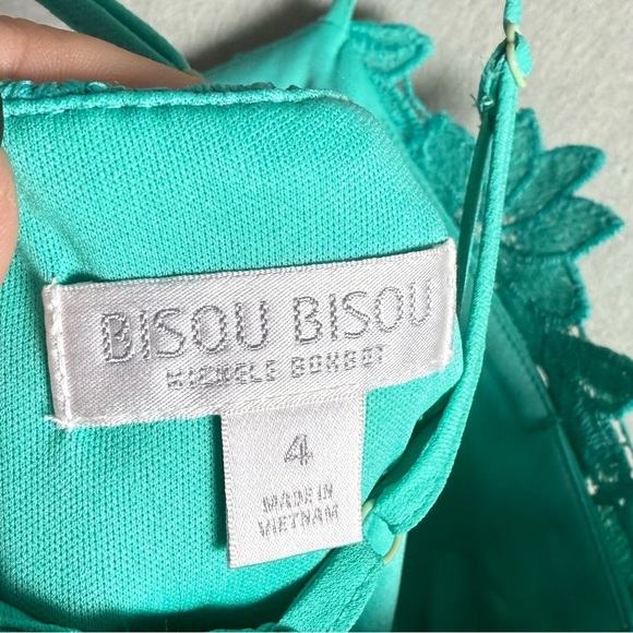 Bisou Bisou Women’s Guipure Lace High Neck Floral Dress Size 4 Teal Blue Party - Picture 2 of 12